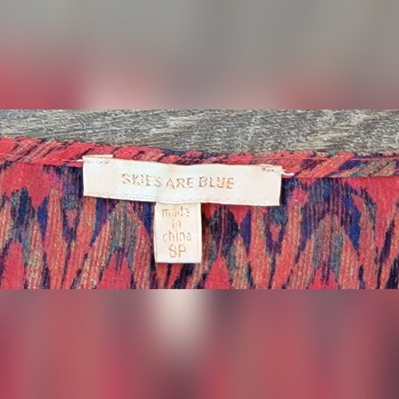 Skies are Blue Sheer Blouse Women's S Petie Multi-colored Abstract Short Sleeved - Picture 9 of 12